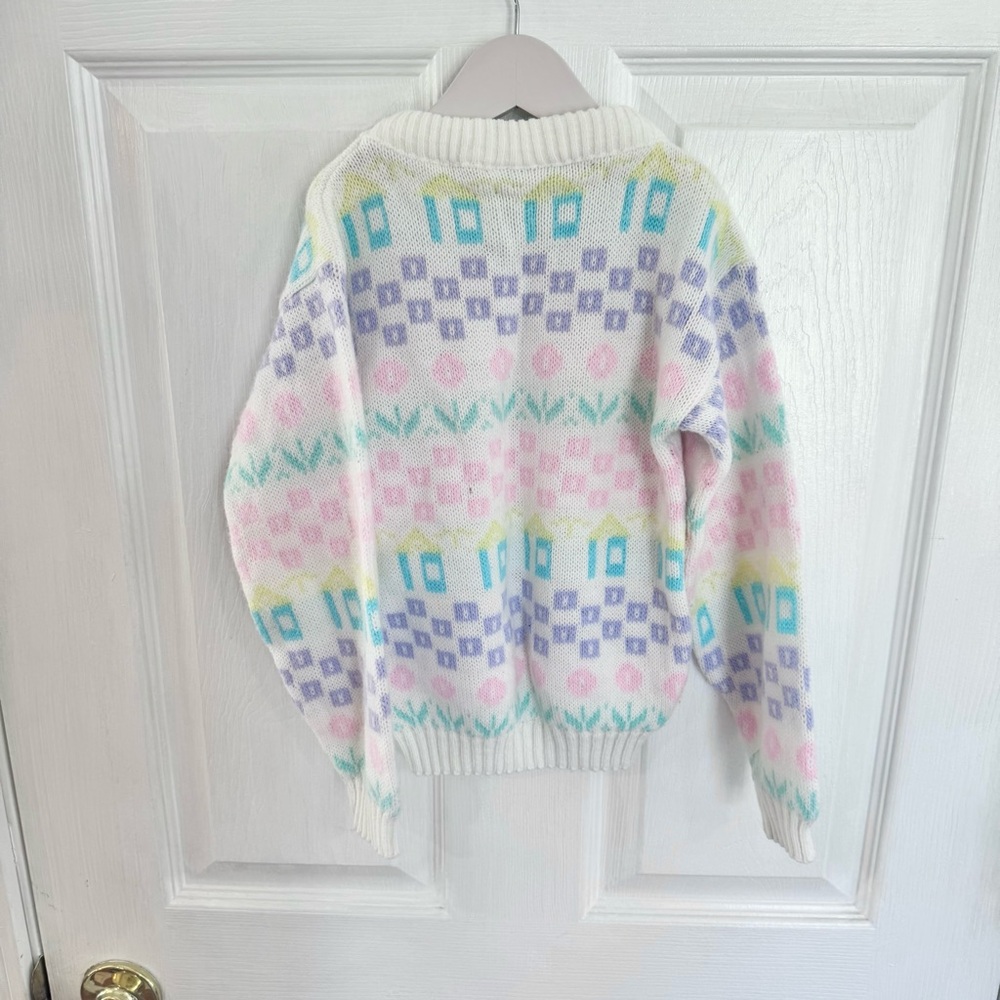 Vintage Little Funky Kids Sweater Pastel Flowers & Houses 2-3T - Picture 4 of 6